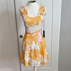 NWT Ephemera 100% Linen Bustier Mini Dress Womens Size 36 Small Yellow Floral